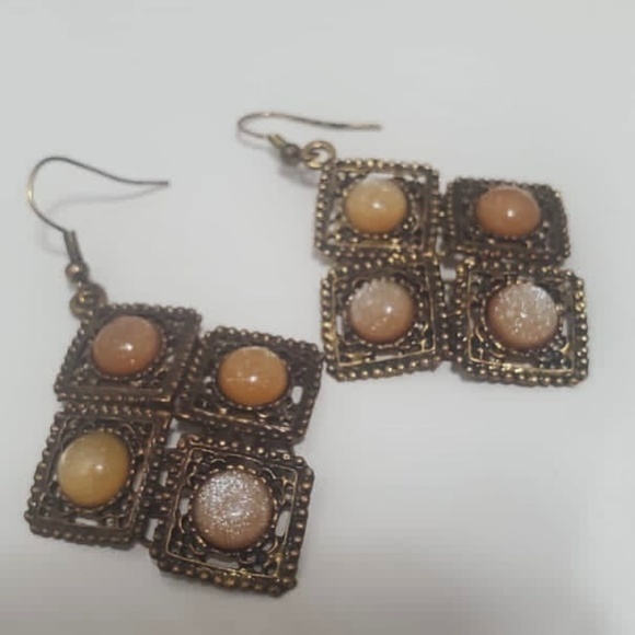 VINTAGE DOUBLE DROP SQUARE EARRINGS 🌴 - Picture 2 of 5